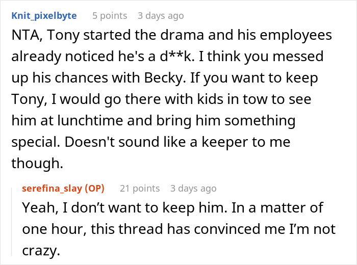 Alt text: Reddit users discuss man’s worries about wife’s petty drama affecting job and marriage in a comment thread. Alt text: Reddit users discuss man’s worries about wife’s petty drama affecting job and marriage in a comment thread.