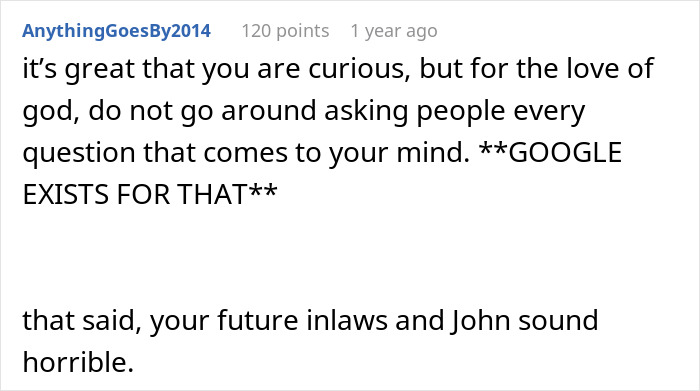 Screenshot of a Reddit comment describing a future mother-in-law calling bride-to-be stupid and fiancé laughing along. Screenshot of a Reddit comment describing a future mother-in-law calling bride-to-be stupid and fiancé laughing along.