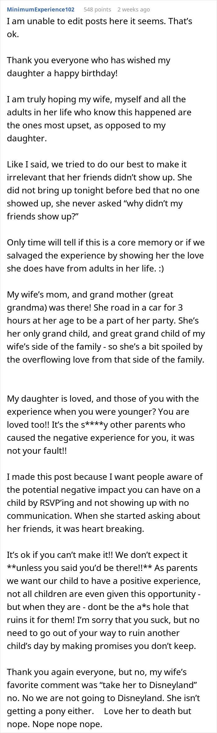 Father blasts parents who promised to come to his daughter’s birthday but didn’t show up in heartfelt social media post. Father blasts parents who promised to come to his daughter’s birthday but didn’t show up in heartfelt social media post.