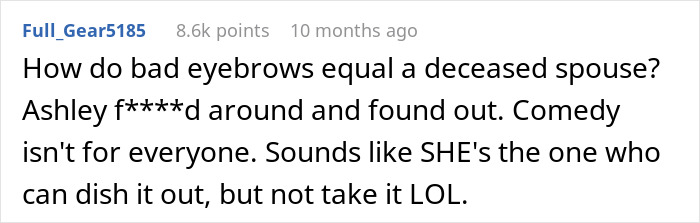 Commenter reacting to sister&rsquo;s cruel joke about deceased husband with heated family dinner confrontation.