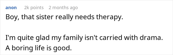 Commenter expressing relief about their family avoiding sister accuse favoring nephew niece drama online. Commenter expressing relief about their family avoiding sister accuse favoring nephew niece drama online.