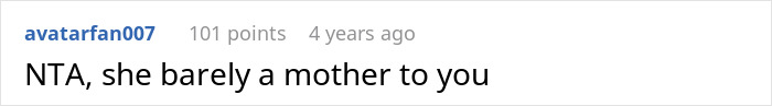 Screenshot of a Reddit comment stating a sibling refuses support to a mother who takes care of siblings. Screenshot of a Reddit comment stating a sibling refuses support to a mother who takes care of siblings.