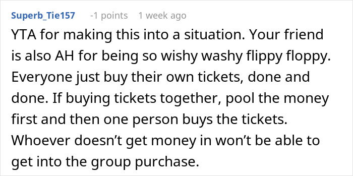 Screenshot of a social media comment discussing a friend refusing to pay back money for tickets, highlighting waiting frustration. Screenshot of a social media comment discussing a friend refusing to pay back money for tickets, highlighting waiting frustration.