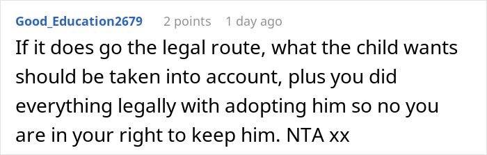 Screenshot of an online comment discussing the legal and emotional aspects of a mom wanting her baby back eight years after giving it up. Screenshot of an online comment discussing the legal and emotional aspects of a mom wanting her baby back eight years after giving it up.