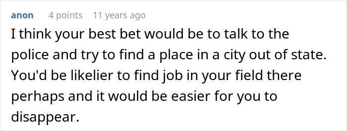 Comment advice suggesting to contact police and relocate out of state for safety in a mother poisoned me situation. Comment advice suggesting to contact police and relocate out of state for safety in a mother poisoned me situation.
