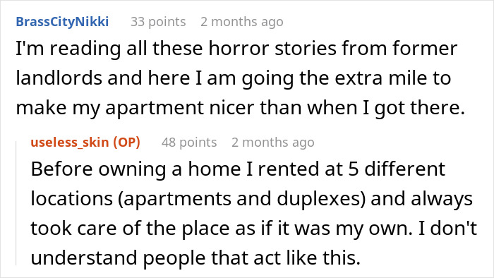 Conversation discussing experiences of landlords and tenants, highlighting landlord's frustration with horrible tenants and the chance for revenge. Conversation discussing experiences of landlords and tenants, highlighting landlord's frustration with horrible tenants and the chance for revenge.