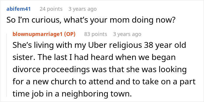 Screenshot of a Reddit conversation discussing a woman exposing her mom’s 22-year affair with her husband. Screenshot of a Reddit conversation discussing a woman exposing her mom’s 22-year affair with her husband.