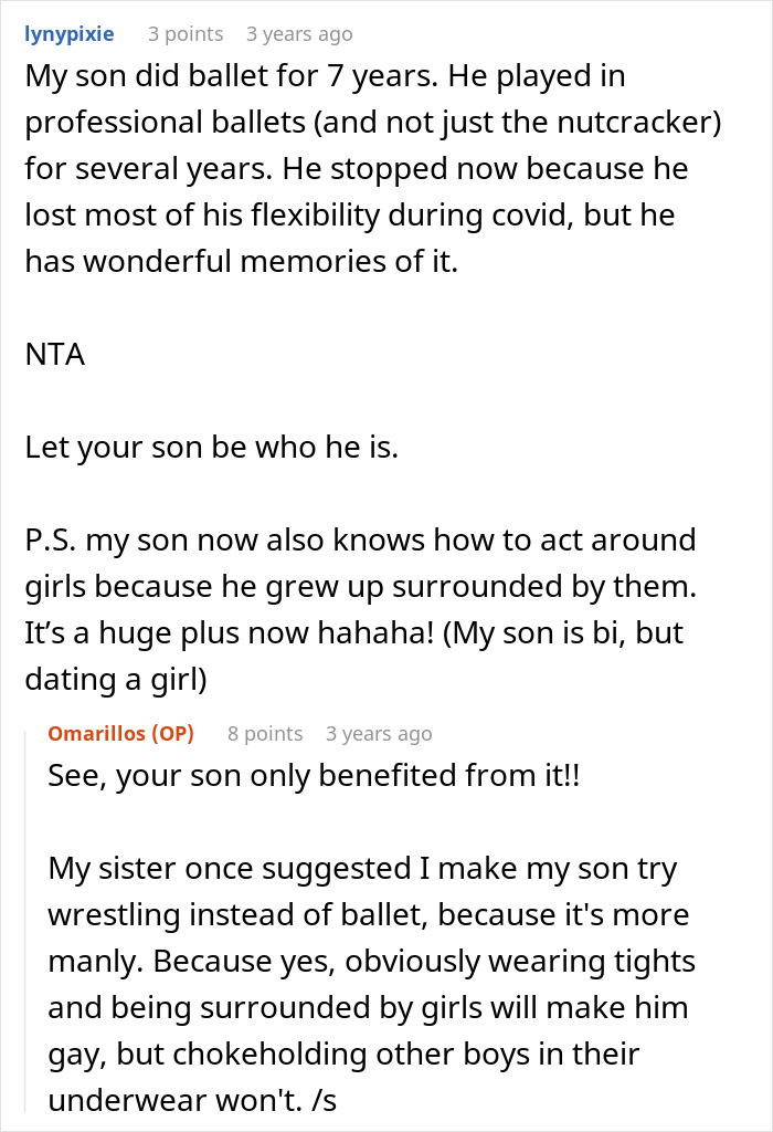 Comment discussing sibling forcing gender roles on kid after miscarriage and claiming she would be an awful mom. Comment discussing sibling forcing gender roles on kid after miscarriage and claiming she would be an awful mom.
