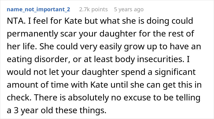 Reddit comment warning about risks of a little girl copying ex’s eating disorder behavior and calling bread yucky at age 3. Reddit comment warning about risks of a little girl copying ex’s eating disorder behavior and calling bread yucky at age 3.