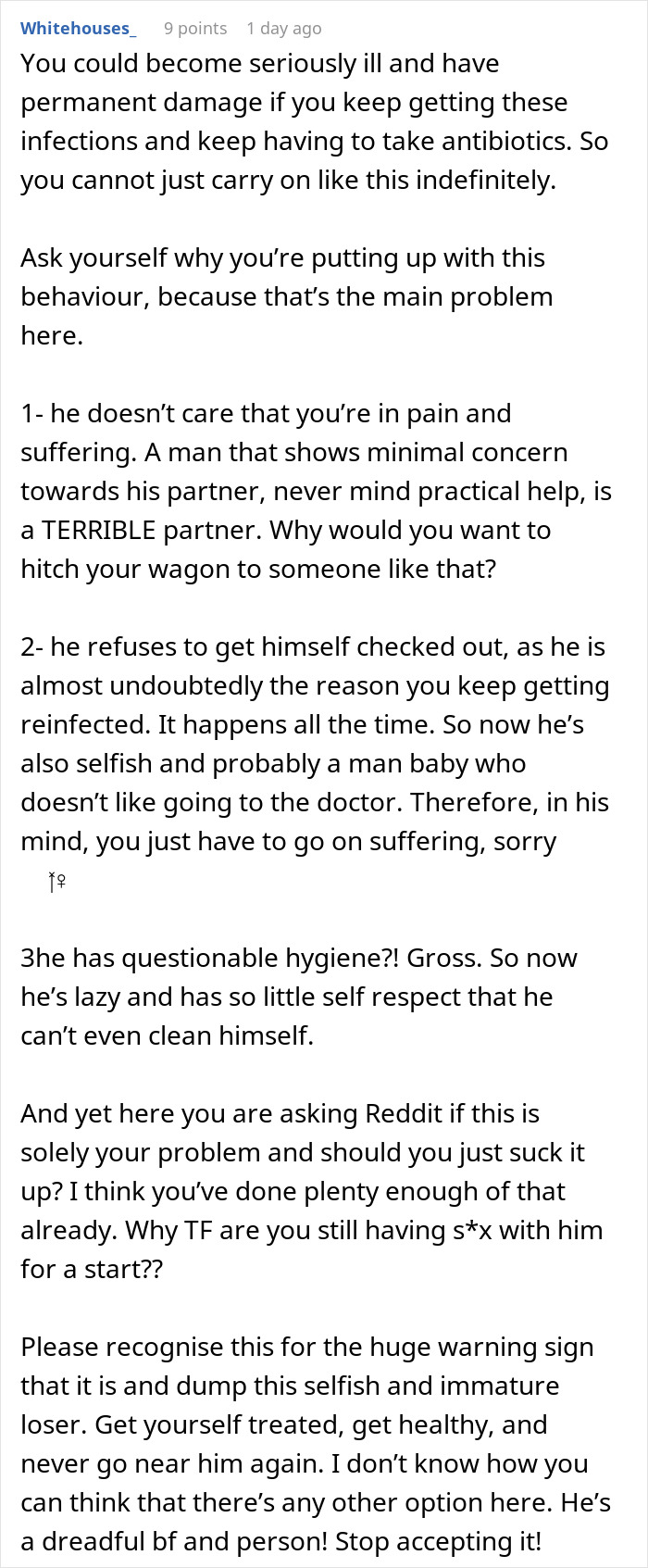 Commentary on a boyfriend prone to infections, refusing testing, causing partner to reconsider marriage plans due to health concerns Commentary on a boyfriend prone to infections, refusing testing, causing partner to reconsider marriage plans due to health concerns