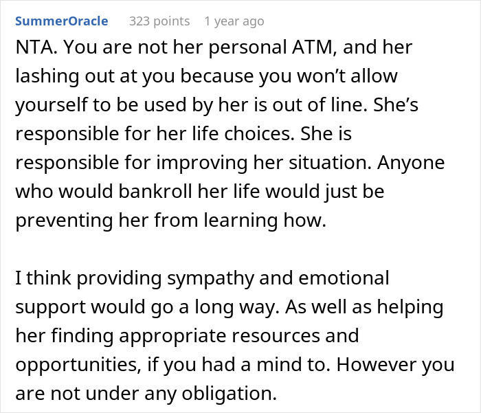 Reddit user advises woman rejecting sister's money requests while sibling rages over Ibiza pics amid family struggles.