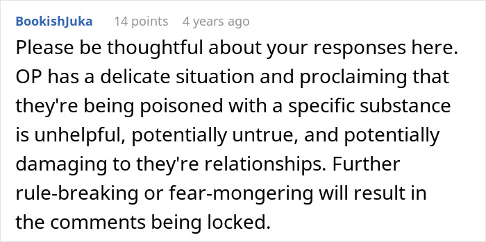Commenter advises careful responses regarding suspicion of poisoning due to MIL’s weird and suspicious behavior in a delicate situation. Commenter advises careful responses regarding suspicion of poisoning due to MIL’s weird and suspicious behavior in a delicate situation.