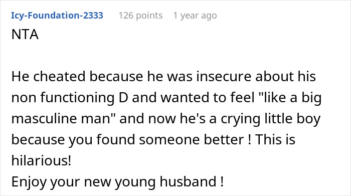 Comment discussing a woman remarry upset over her cheater ex, highlighting emotional reactions and moving on. Comment discussing a woman remarry upset over her cheater ex, highlighting emotional reactions and moving on.