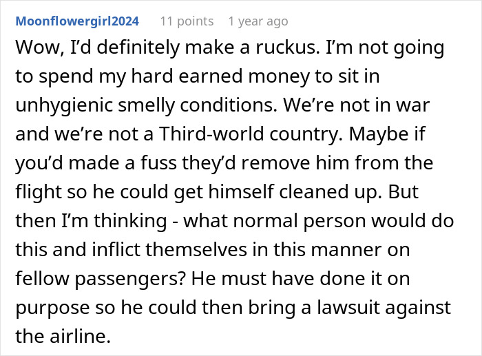 Passenger describes nightmare flight after seatmate soils himself before takeoff, creating unhygienic and smelly conditions. Passenger describes nightmare flight after seatmate soils himself before takeoff, creating unhygienic and smelly conditions.