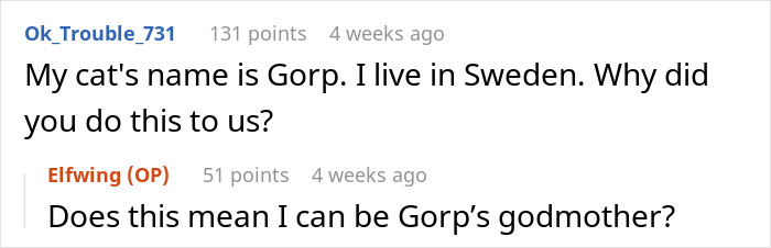 Screenshot of an online forum where users discuss unusual baby-naming ideas spurred by bored teens’ prank trend.