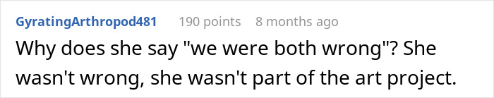 Comment discussing confusion over participation in an art project, related to art class memory disagreement. Comment discussing confusion over participation in an art project, related to art class memory disagreement.