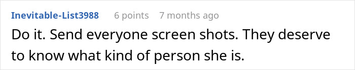 Comment on social media advising to send screenshots to reveal the woman harassing friend’s holiday booking plans. Comment on social media advising to send screenshots to reveal the woman harassing friend’s holiday booking plans.