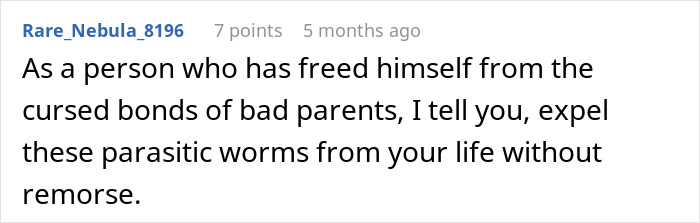 Screenshot of an online comment discussing freeing oneself from bad parents and emotional relief, related to hidden college acceptance letters. Screenshot of an online comment discussing freeing oneself from bad parents and emotional relief, related to hidden college acceptance letters.