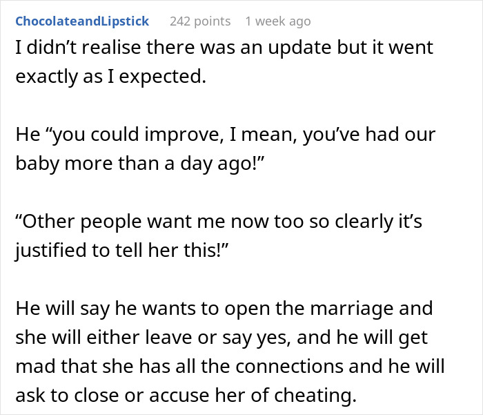 Screenshot of an online forum post discussing predicting divorce for a husband who asks wife to change intimacy boundaries. Screenshot of an online forum post discussing predicting divorce for a husband who asks wife to change intimacy boundaries.