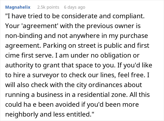 Text message showing a neighbor upset with a nanny parking in front of their home over property and parking disputes. Text message showing a neighbor upset with a nanny parking in front of their home over property and parking disputes.