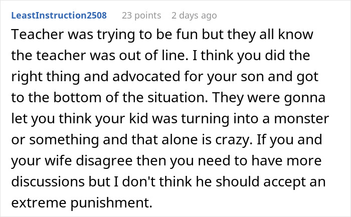 Comment discussing a teacher scaring a student in class and the resulting surprise over potential suspension consequences. Comment discussing a teacher scaring a student in class and the resulting surprise over potential suspension consequences.