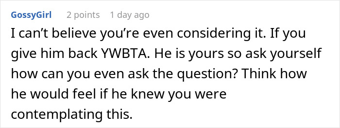 Screenshot of an online comment discussing a mom wanting her baby back eight years after giving the child up. Screenshot of an online comment discussing a mom wanting her baby back eight years after giving the child up.