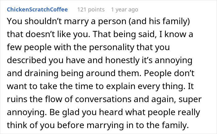 Screenshot of a Reddit comment discussing future MIL brands bride-to-be stupid while fiancé laughs, sharing relationship advice. Screenshot of a Reddit comment discussing future MIL brands bride-to-be stupid while fiancé laughs, sharing relationship advice.