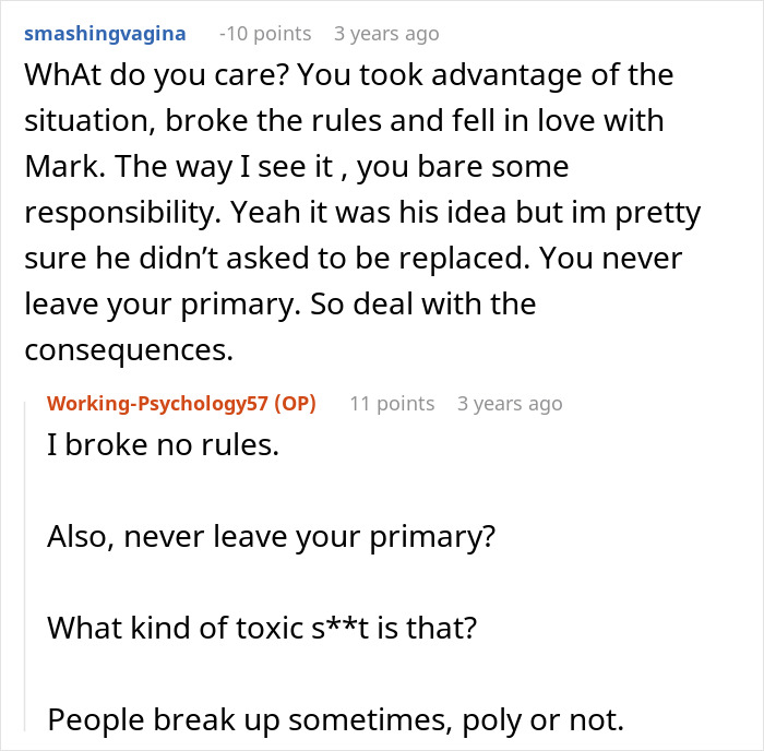Reddit conversation about a guy coming out as poly, asking for an open marriage, and facing regrets over wife’s new partner.