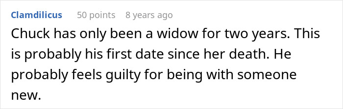 Comment about a widow and single mom's date where the guy cuts it short hiding a terrible reason. Comment about a widow and single mom's date where the guy cuts it short hiding a terrible reason.