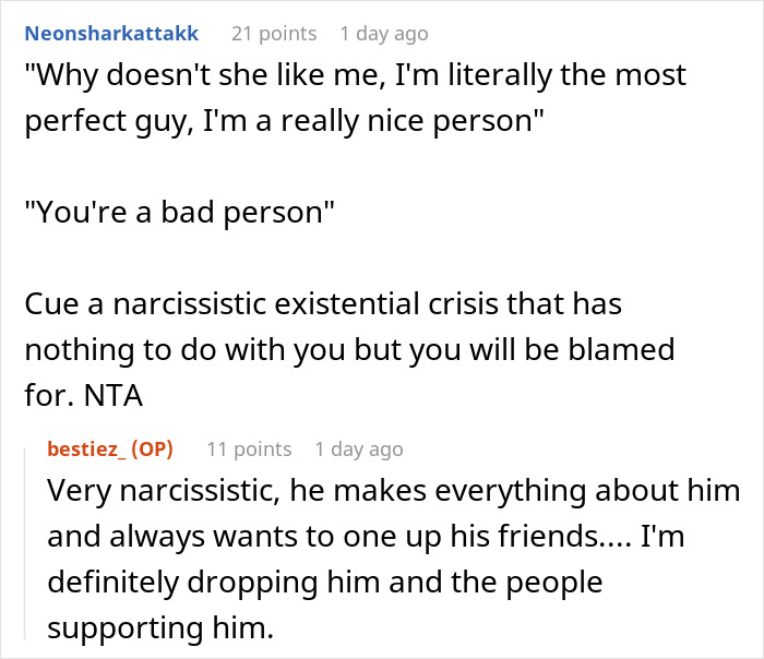 Comments showing a guy having a narcissistic crisis after telling an old friend to date him because he’s tall and getting rejected. Comments showing a guy having a narcissistic crisis after telling an old friend to date him because he’s tall and getting rejected.