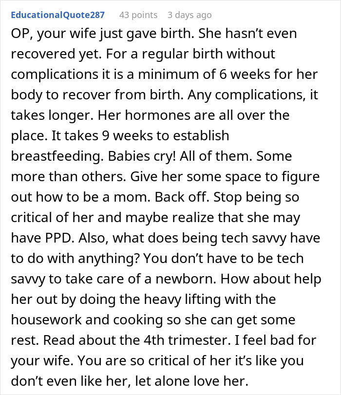 New mom struggling with baby care while dealing with a critical husband judging her every move. New mom struggling with baby care while dealing with a critical husband judging her every move.