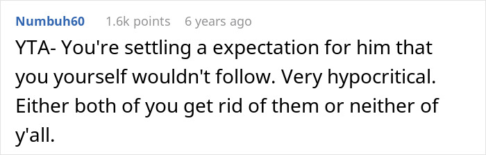 Comment expressing hypocrisy over wife wanting man to discard ex-girlfriend’s memory box but keep her late ex-boyfriend’s items.