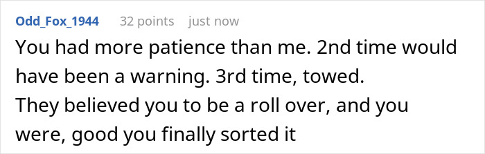 Comment text on a white background expressing frustration about repeated misuse of a driveway and setting boundaries. Comment text on a white background expressing frustration about repeated misuse of a driveway and setting boundaries.