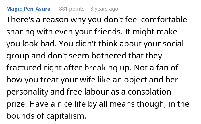 Reddit comment criticizing a man who robotically chose his wife for brains instead of heart, sparking internet discomfort. Reddit comment criticizing a man who robotically chose his wife for brains instead of heart, sparking internet discomfort.
