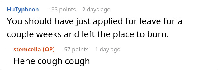 Online forum exchange showing an engineer discussing steps HR must learn after software access is revoked. Online forum exchange showing an engineer discussing steps HR must learn after software access is revoked.