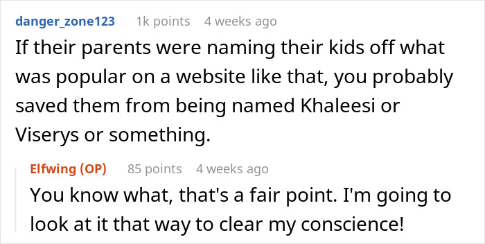 Screenshot of an online discussion about teens spamming a baby-naming website with weird name ideas accidentally creating a trend.