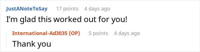 Screenshot of an online conversation with a user expressing support and the original poster thanking them. Screenshot of an online conversation with a user expressing support and the original poster thanking them.