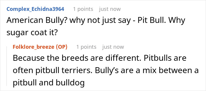 Commenter discusses differences between American Bully and Pit Bull breeds, emphasizing breed distinctions and mixes. Commenter discusses differences between American Bully and Pit Bull breeds, emphasizing breed distinctions and mixes.