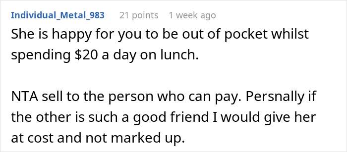 Screenshot of a forum comment discussing selling a ticket and a friend refusing to pay back money owed. Screenshot of a forum comment discussing selling a ticket and a friend refusing to pay back money owed.