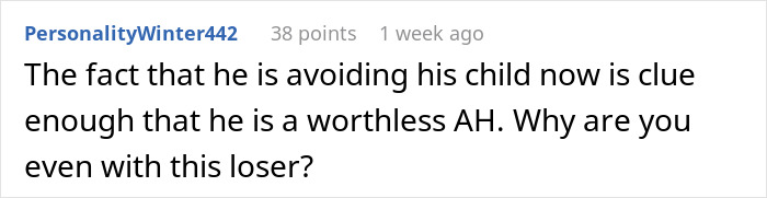 Screenshot of a user comment criticizing a husband for calling his pregnant wife disgusting and ignoring their baby after being called out. Screenshot of a user comment criticizing a husband for calling his pregnant wife disgusting and ignoring their baby after being called out.