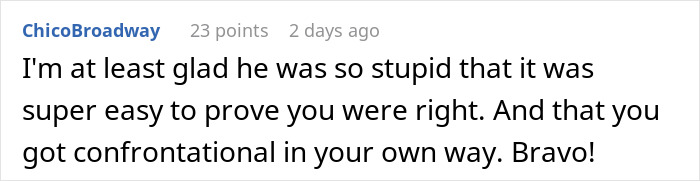 Reddit comment discussing sister boyfriend relationship drama, praising confrontational approach and proving a point easily. Reddit comment discussing sister boyfriend relationship drama, praising confrontational approach and proving a point easily.