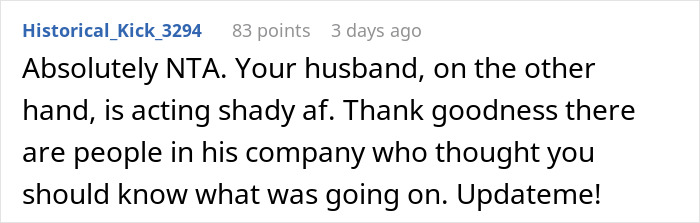 Screenshot of a Reddit comment discussing a man worried about his wife’s petty drama risking his job and marriage. Screenshot of a Reddit comment discussing a man worried about his wife’s petty drama risking his job and marriage.