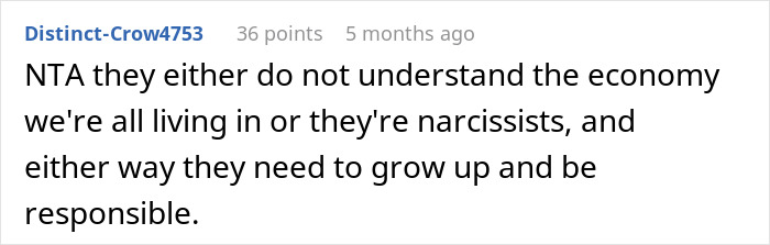 Screenshot of an online comment discussing responsibility, related to the topic of mom retirement plan and financial understanding. Screenshot of an online comment discussing responsibility, related to the topic of mom retirement plan and financial understanding.
