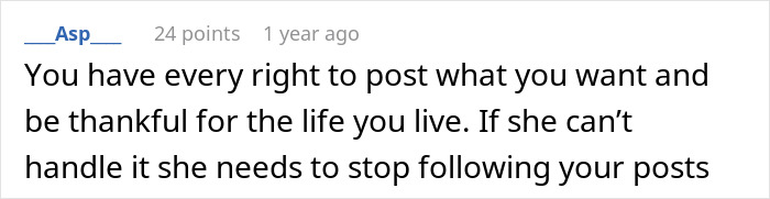 Screenshot of a social media comment defending a woman who rejects her sister’s money requests amid family financial struggles.