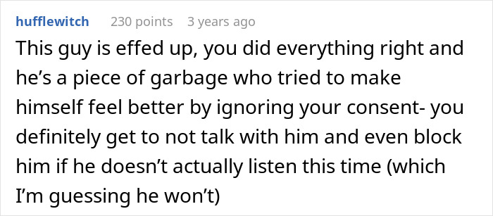 User comment criticizing a guy considering a woman his girlfriend after one date and ignoring her consent, advising to block him. User comment criticizing a guy considering a woman his girlfriend after one date and ignoring her consent, advising to block him.