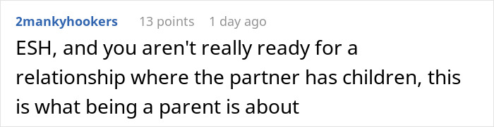 Comment on Reddit discussing challenges of relationships involving children and parenting, referencing a meltdown about mountain biking. Comment on Reddit discussing challenges of relationships involving children and parenting, referencing a meltdown about mountain biking.