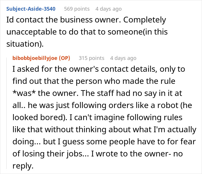 Online forum conversation about a couple slamming café’s rigid rules after wife with allergies was forced outside. Online forum conversation about a couple slamming café’s rigid rules after wife with allergies was forced outside.