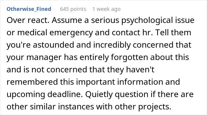 Screenshot of a Reddit comment advising to contact HR if your boss is pretending they never gave notice.