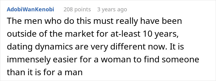 Comment discussing dating dynamics changes, highlighting differences in ease of finding partners for women versus men. Comment discussing dating dynamics changes, highlighting differences in ease of finding partners for women versus men.