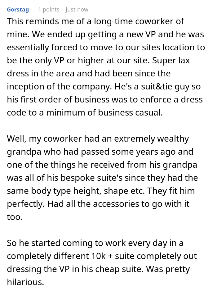Employees maliciously comply with strict dress code, outdressing management in expensive suits, causing HR to intervene quickly.